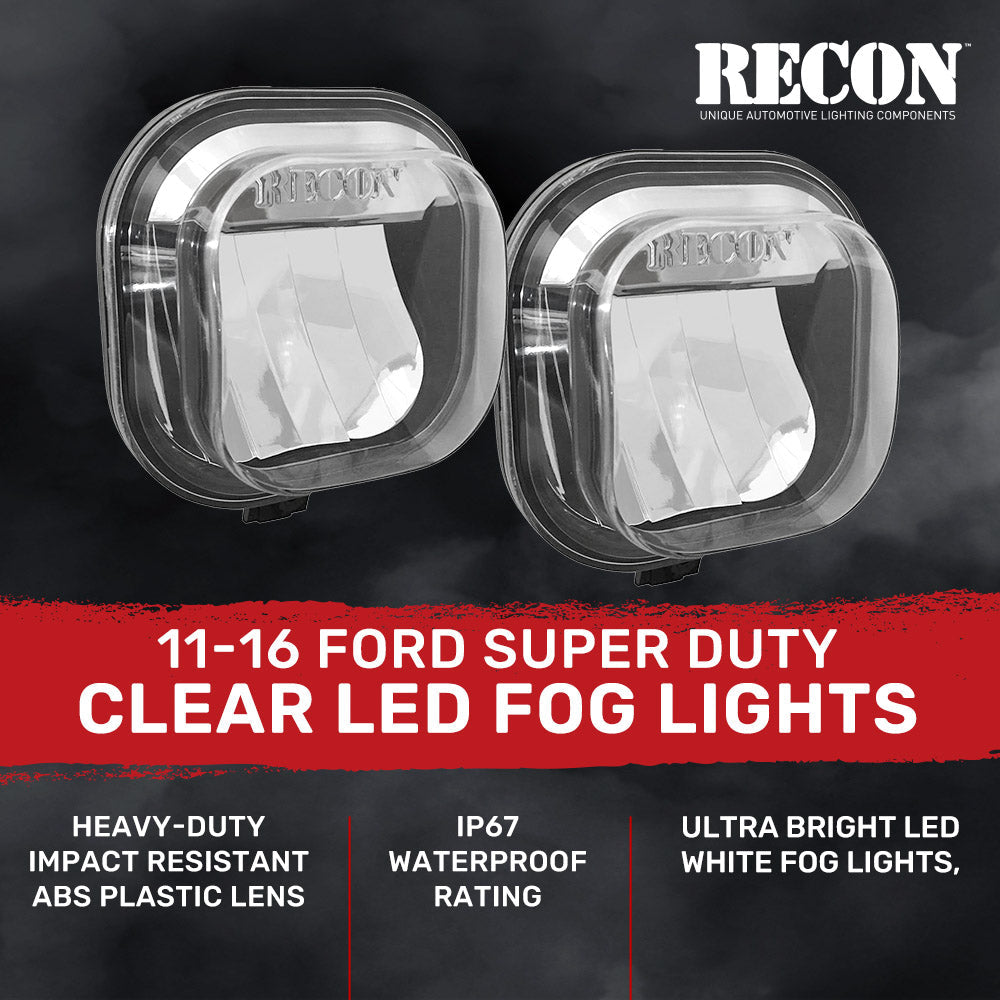 Ford Super Duty 11-16 Ultra Bright White LED Fog Lights 2-Pc Kit (Replaces Factory Fog Lights) - Multiple Lens