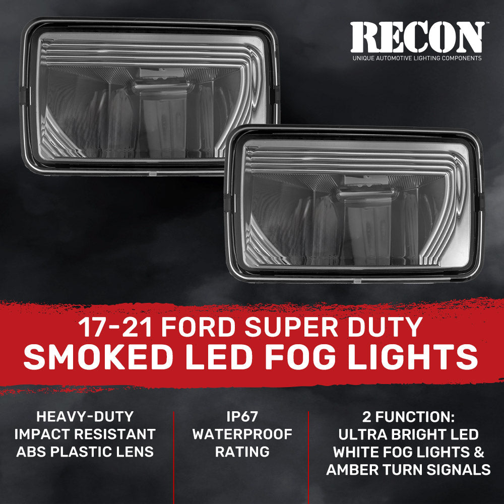 Ford Super Duty 17-21 Ultra Bright 2-Function White LED Fog Lights w/ Amber Turn Signals (Replaces Factory Fog Lights) - Smoked Black