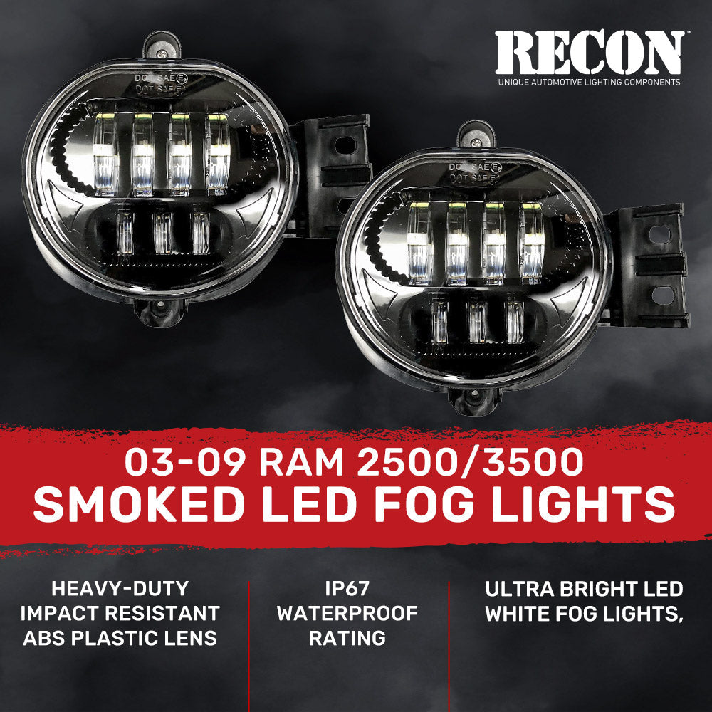 Dodge RAM 2500/3500 03-09 Ultra Bright White LED Fog Lights 2-Pc Kit (Replaces Factory Fog Lights) - Smoked Lens