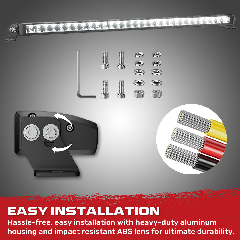 Universal 32" Heavy Duty Low Profile Slim Aluminum Ultra Bright 200W Dual Color Amber/White Flood Spot Combo LED Light Bar