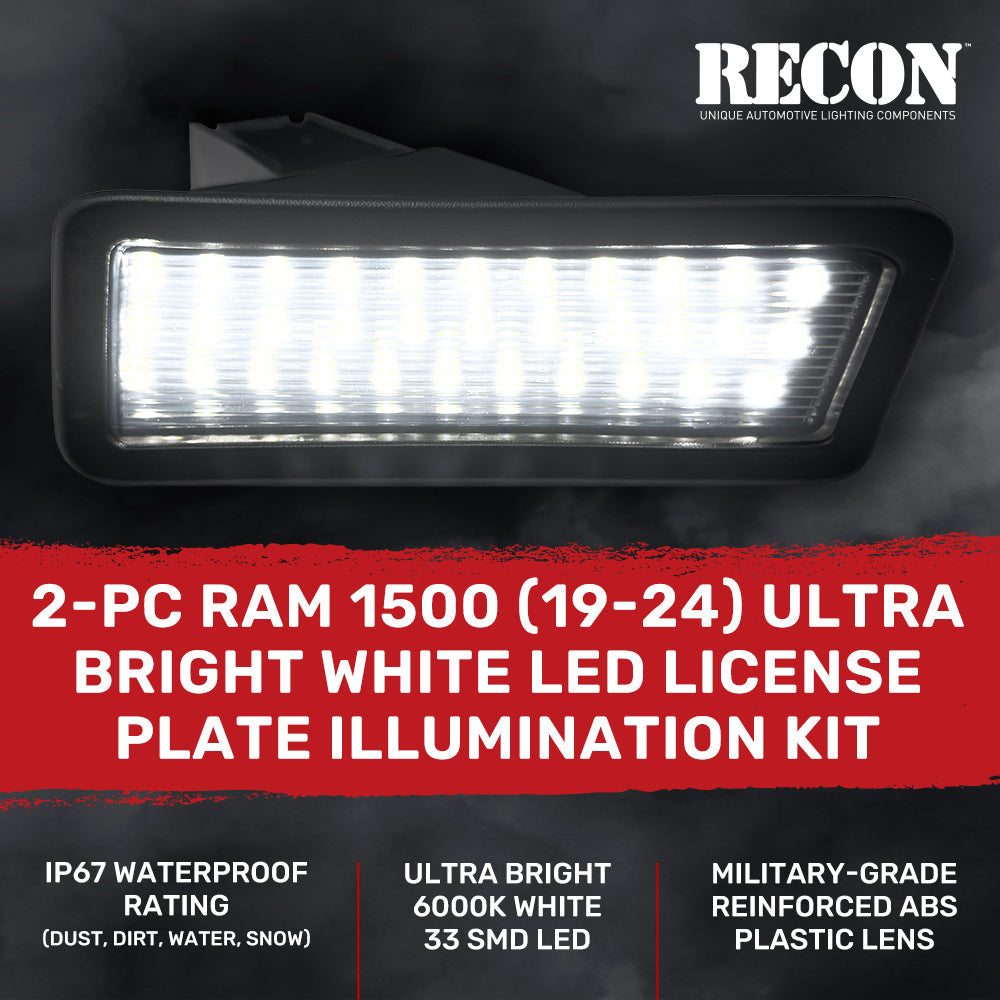 Dodge 19-26 RAM 1500 (NOT Classic Models) Ultra Bright 6000K White LED License Plate Illumination Kit - Smoked Lens