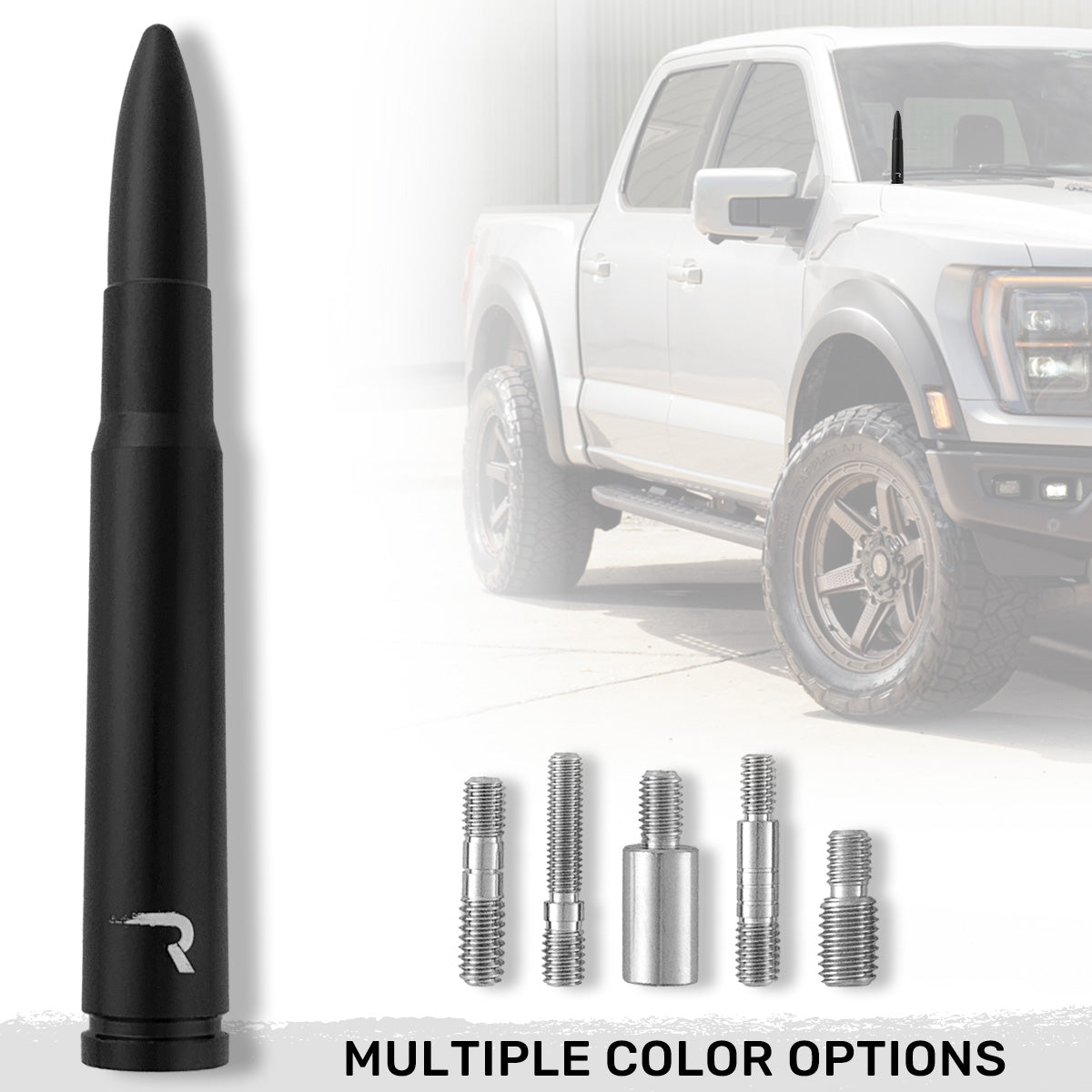 .50 Cal Bullet Antenna (Fits OEM Factory Threaded Antenna) Multiple Colors