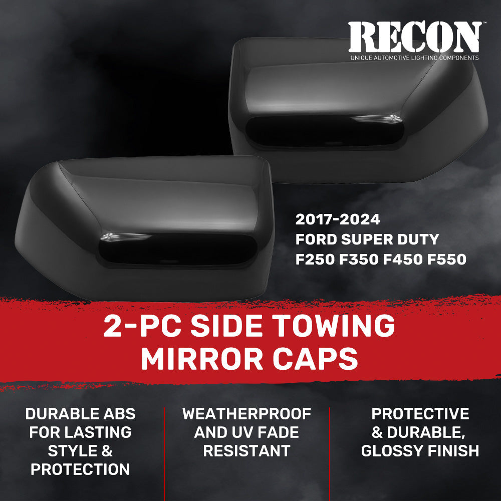 Ford 17-24 Super Duty F250 F350 F450 Durable ABS 2-Pc Kit Upgrade Replacement Towing Side Mirror Caps - Gloss Black