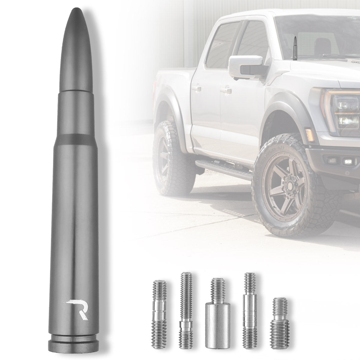 .50 Cal Bullet Antenna (Fits OEM Factory Threaded Antenna) Multiple Colors