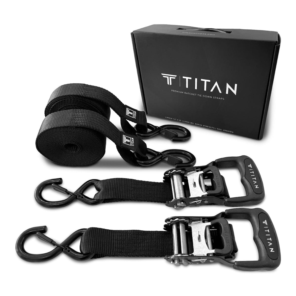 2-Pack Heavy-Duty 1.5-in x 15-ft Ratchet Tie Down Straps with S-Hooks