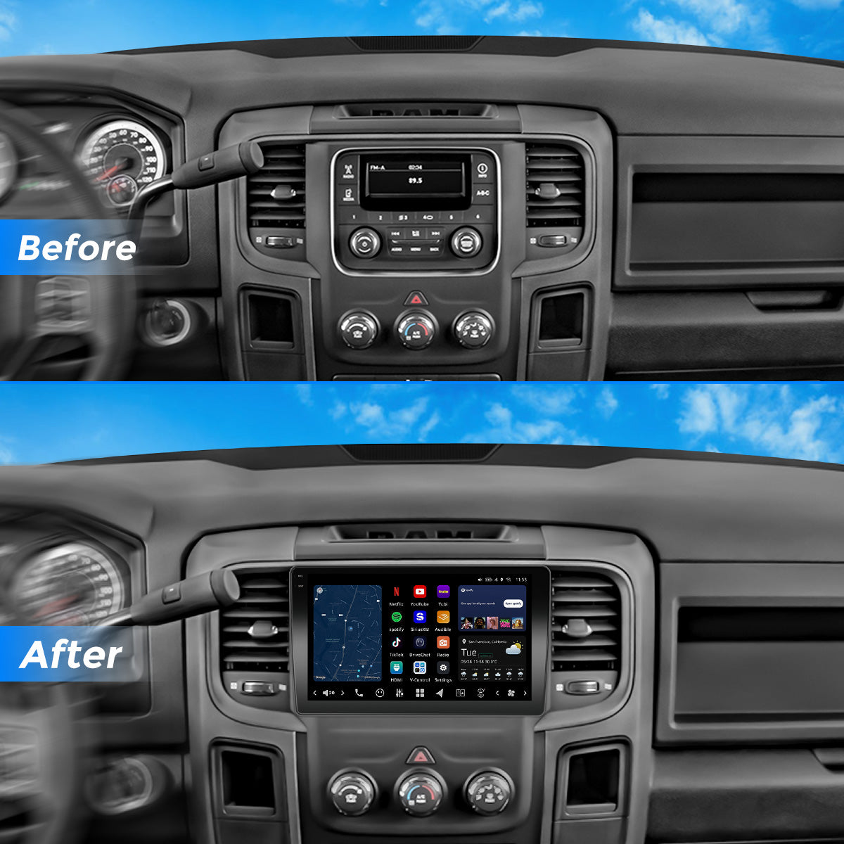VISION 9” Custom-Fit Car Stereo for Dodge Ram Manual AC 2013-2018