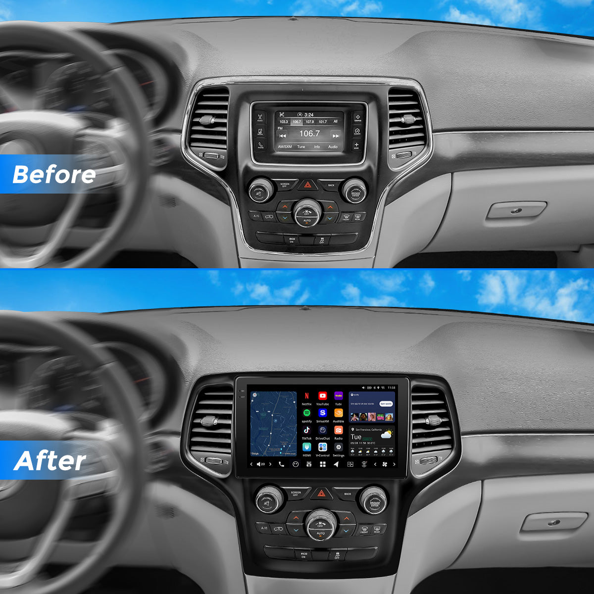 VISION 9” Custom-Fit Car Stereo for Jeep Grand Cherokee with 5” Screen 2014-2020