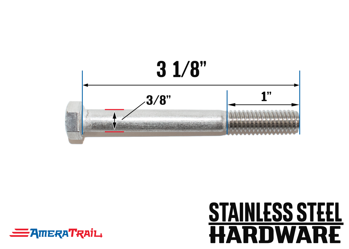Stainless Steel Bolt 3/8 x 3 1/8", Hex Head - Available w/ Nut and Washer Hardware
