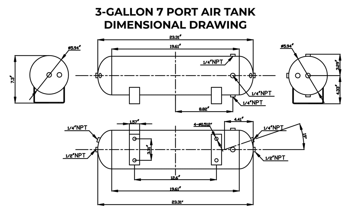 3 Gallon 7 Port Steel Air Tank HornBlasters