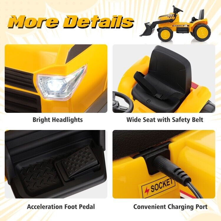3-Speed 12V Electric Ride-On Excavator Truck with Music, Lights, and Remote Control