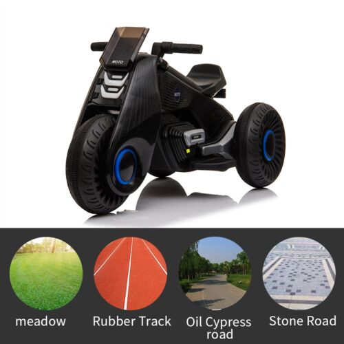3-Wheel Double Drive Electric Kids Motorcycle in Black - 6V Ride-On Toy for Children