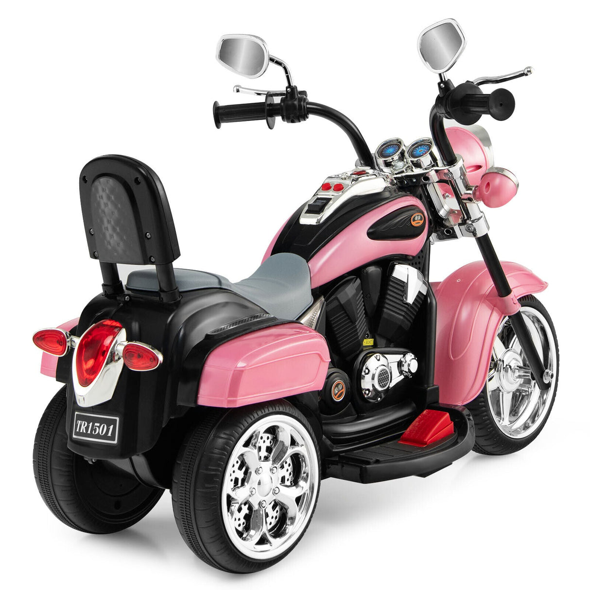 3-Wheel Pink Chopper Motorcycle for Kids with Lights and Horn