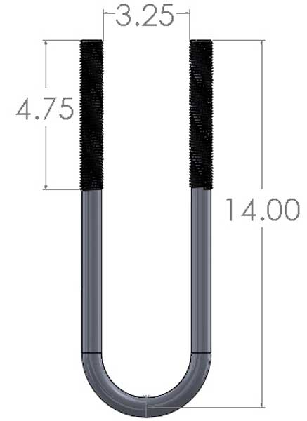 U bolt, 5/8 x 3 1/4 x 14