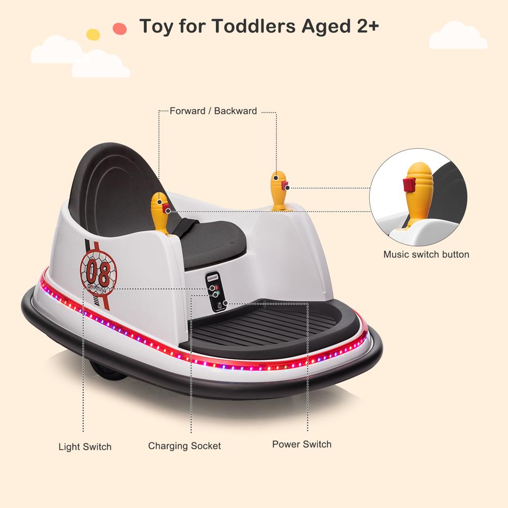 360° Spin Race Bumper Car for Kids Ages 2-5 with 6V 7AH Battery and 1.3 MPH Speed