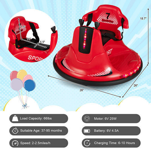 360?° Spin Electric Ride On Car for Kids and Toddlers - Safe and Fun Bumper Car Experience!