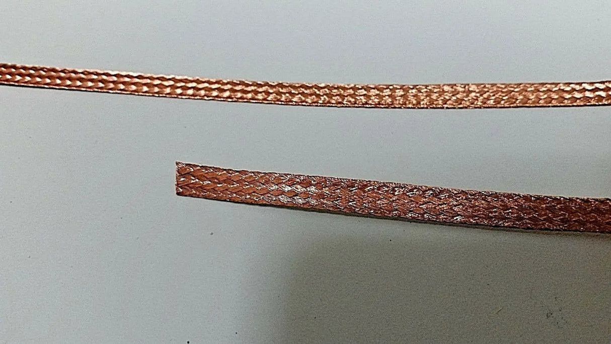 10 Ft' Flat Braided BARE PURE Copper Wire 1/4" Wide Ground Strap USA ACDC