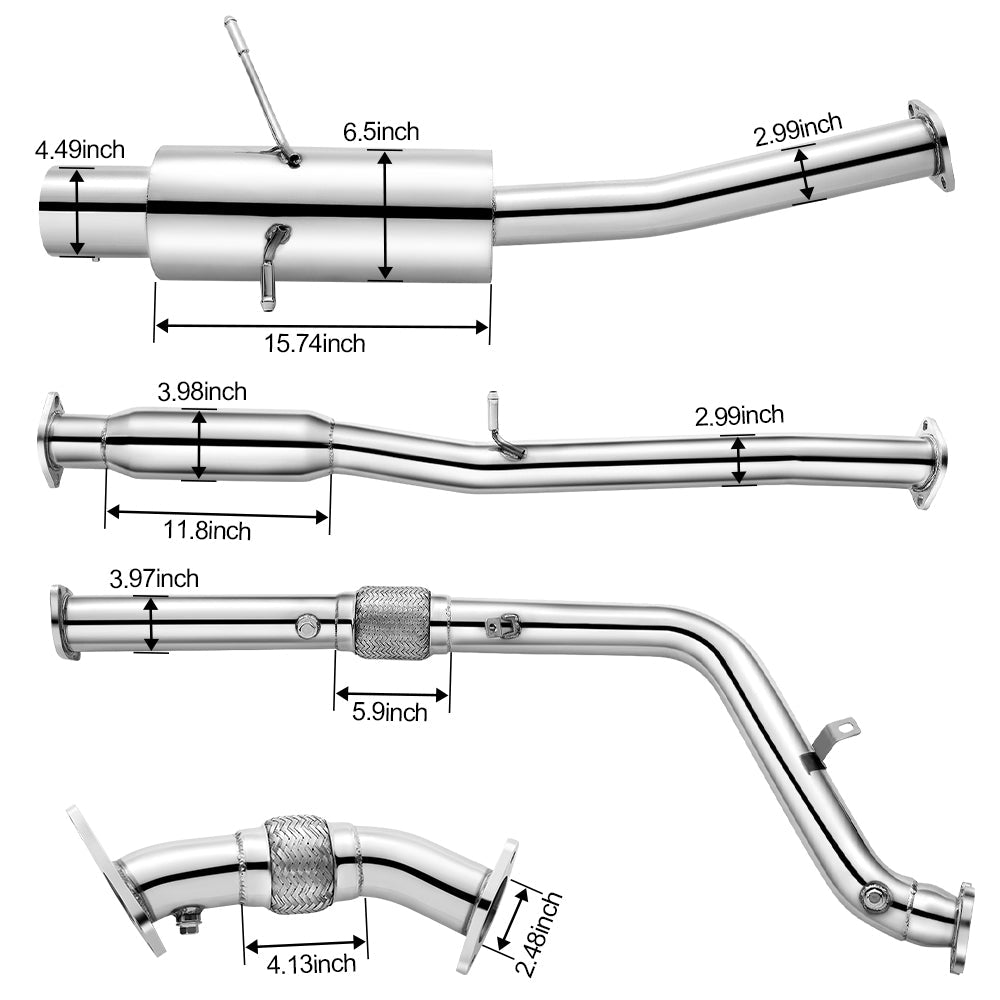 2002-2007 Subaru WRX/STI GD EJ205 Catback Exhaust 3" Pipe 4.5" Muffler Tip + Downpipe Up-pipe Flashark