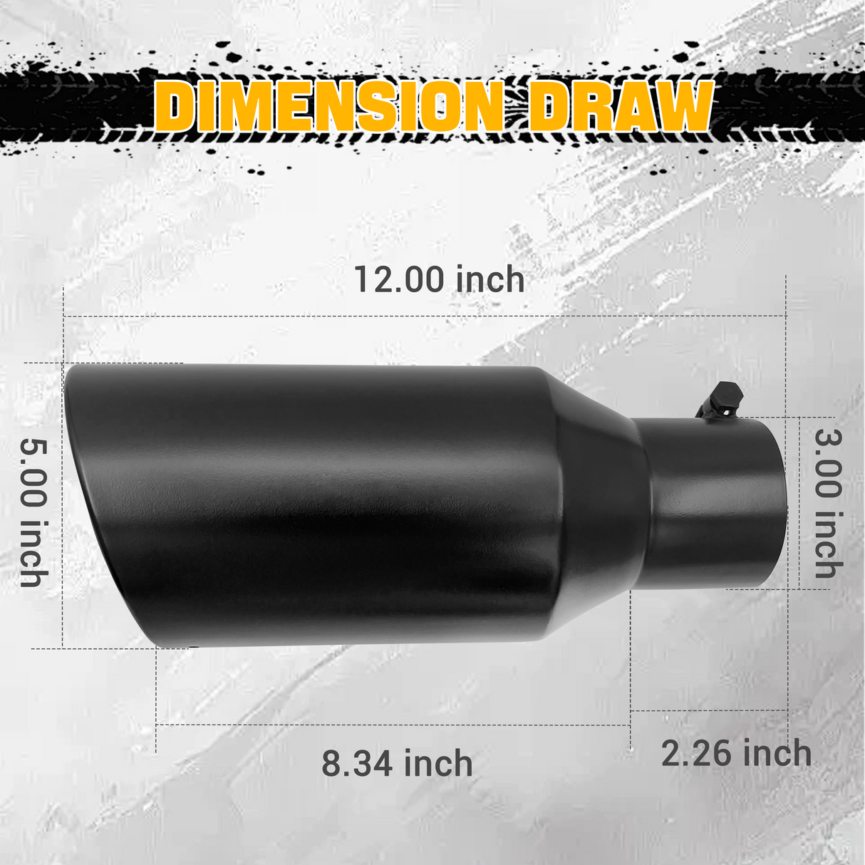 Trucktok 3" Inlet 5" Outlet 12" Overall Length Bolt On Exhaust Tailpipe Tip Black TruckTok