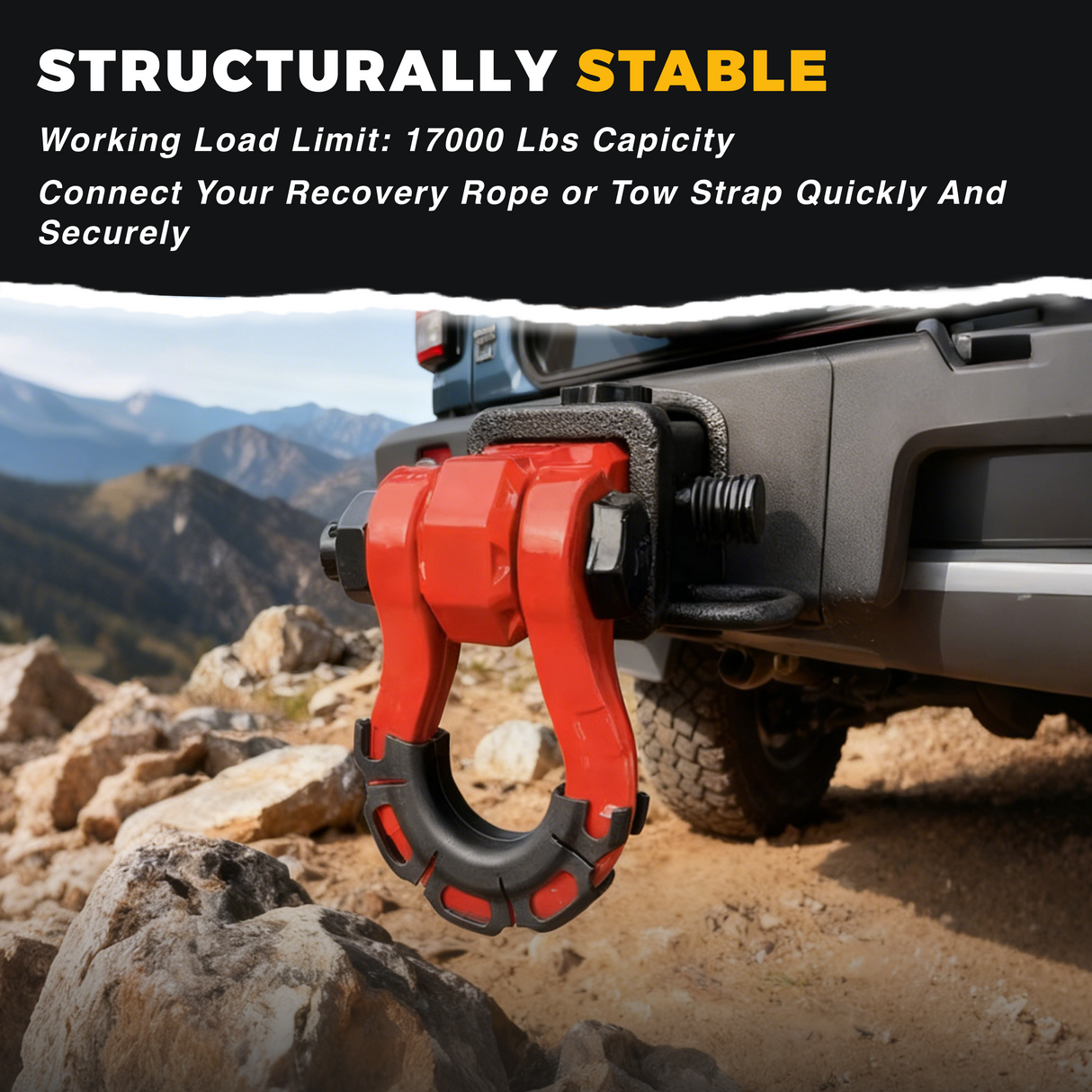 Trucktok 3/4" D-Ring Shackle 70,000 lbs Break Strength with Isolator (1 Pair ) TruckTok