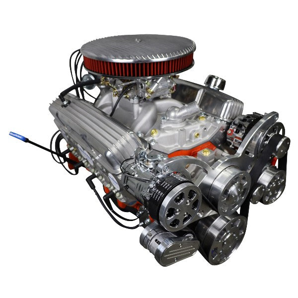 GM Small Block Compatible 383 c.i. Low Profile Engine - 436 Horsepower - Deluxe Dressed - Polished Pulley Kit - Carbureted