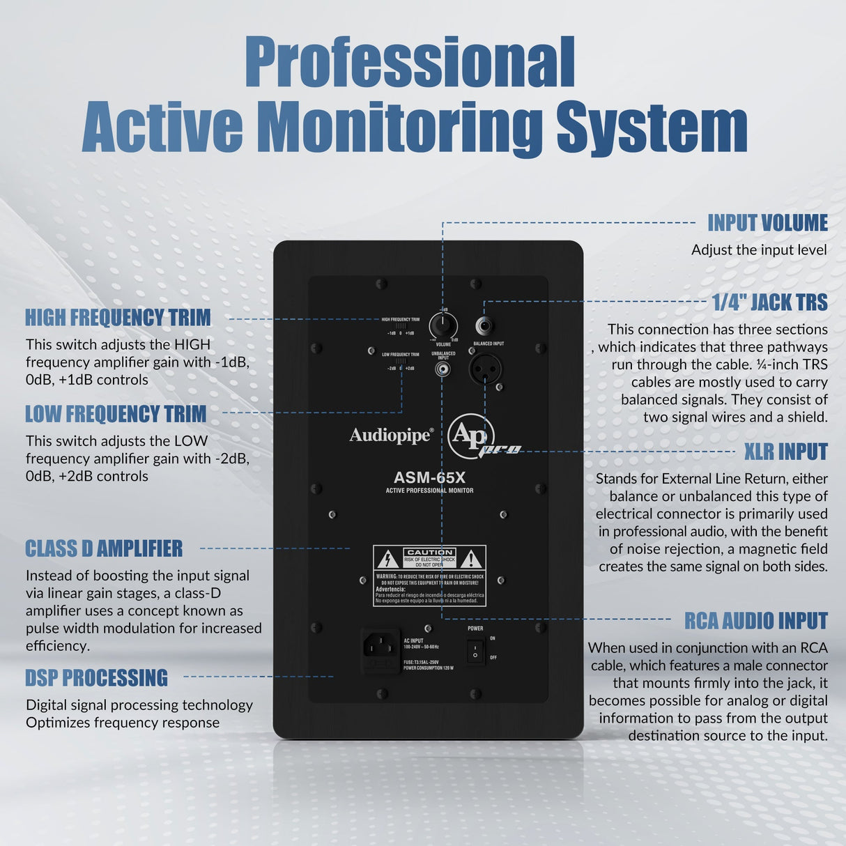 ASM-65X 6" Professional Full Range Studio Monitor Speaker with Built-In DSP Audiopipe