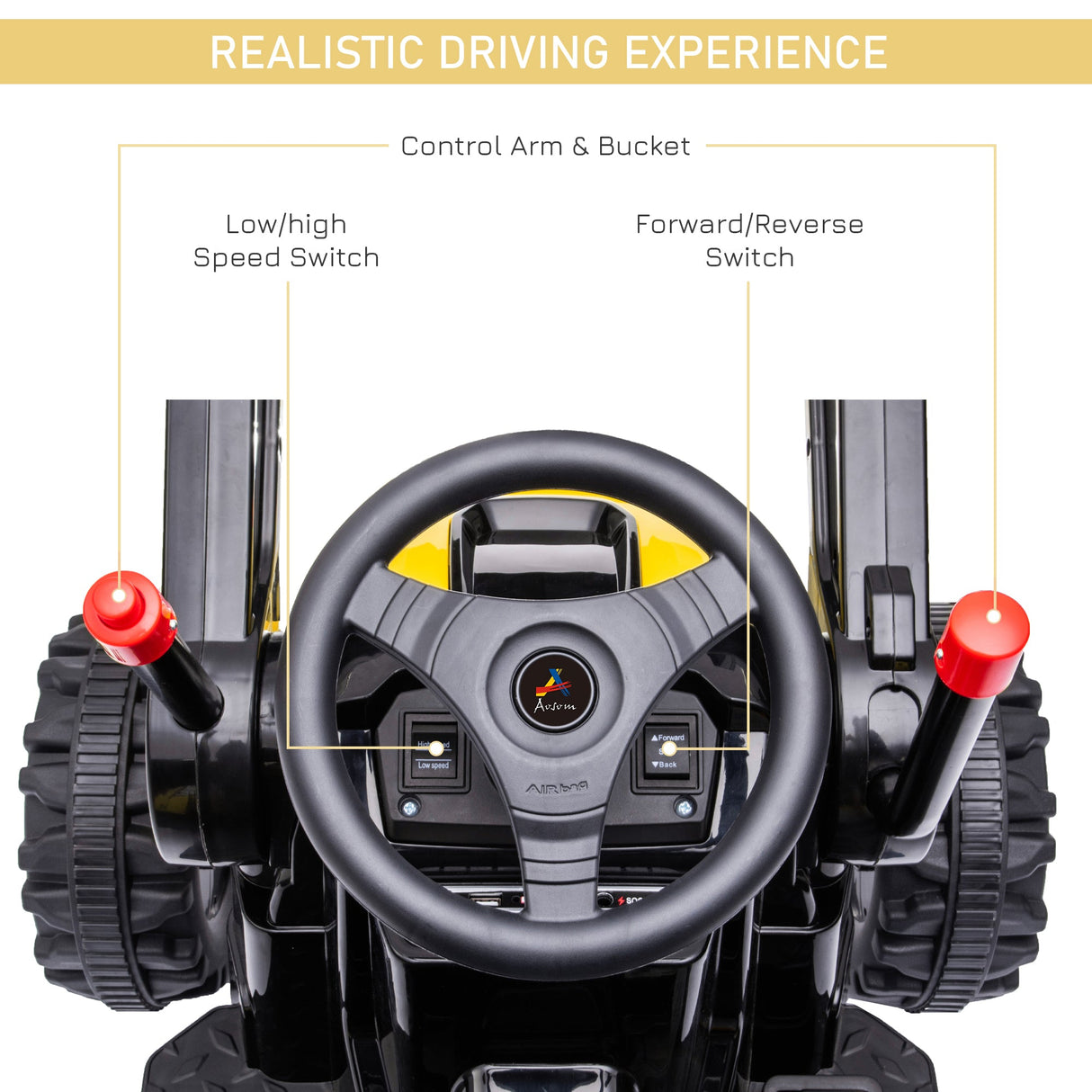 Excavator 6V Battery Tractor with Music and Headlight for Kids' Riding Fun
