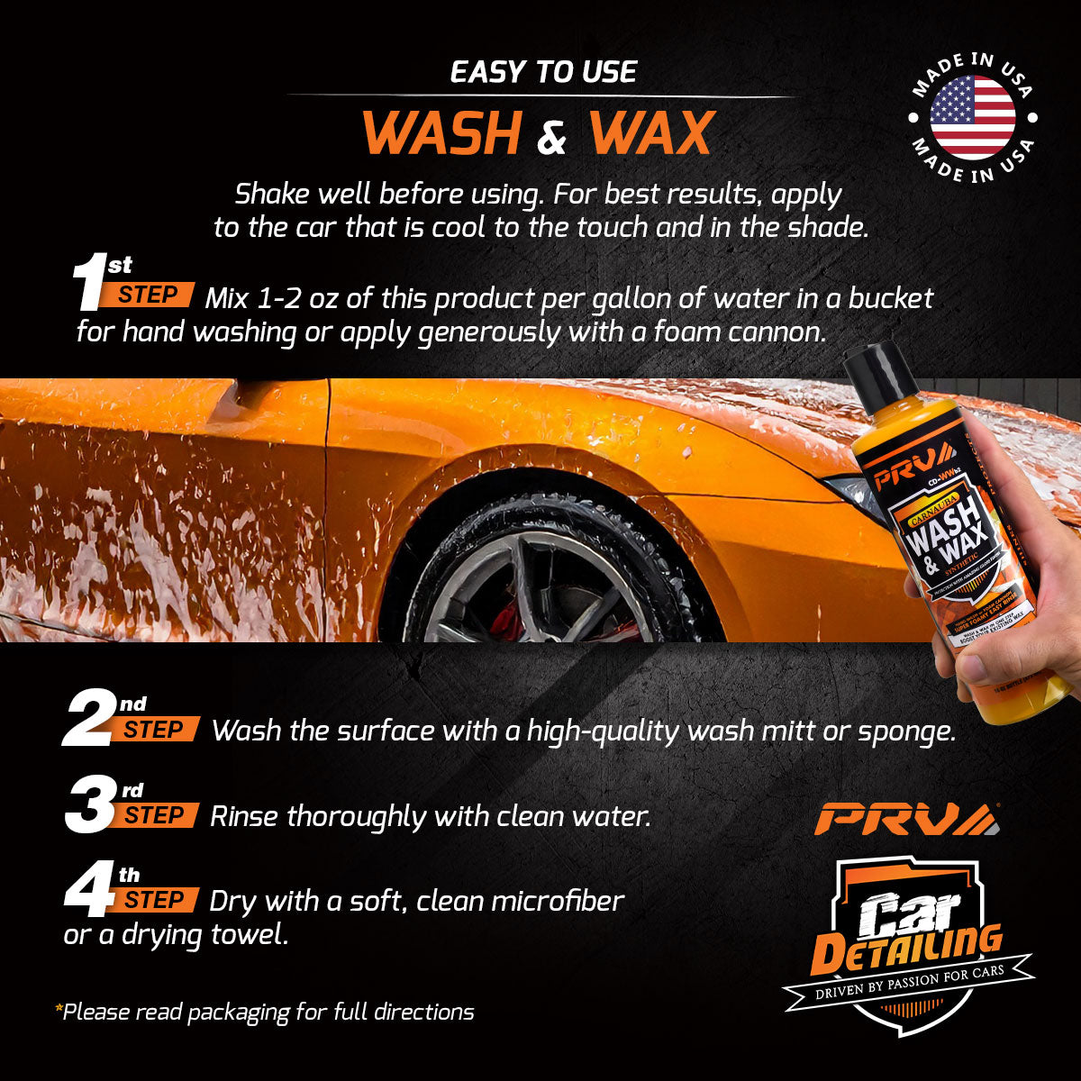 PRV Audio Wash and Wax Car Soap Carnauba 16 fl oz