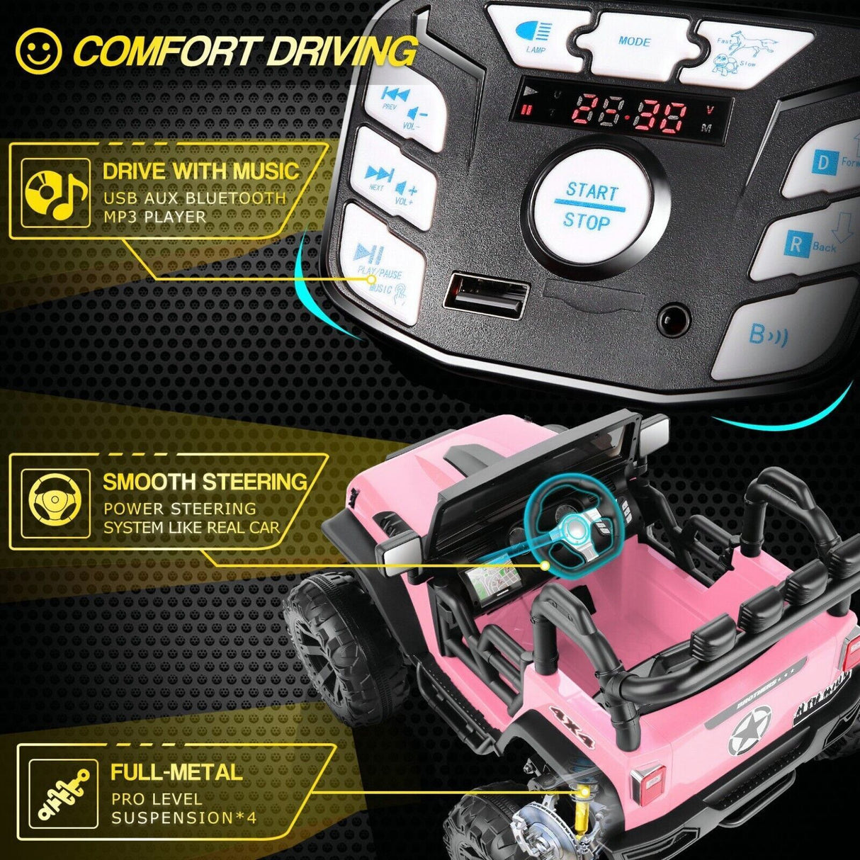 400W 2-Seater Electric Ride-On Jeep for Kids with LED Lights and 24V Battery