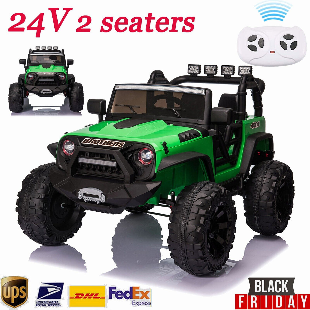 400W 2-Seater Electric Ride-On Truck for Kids with Remote Control and LED Lights