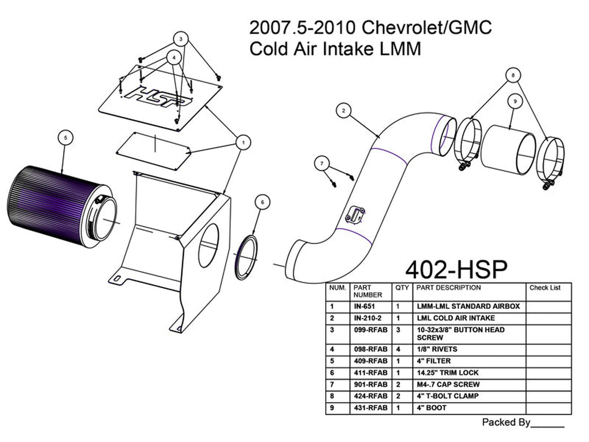 HSP Cold Air Intake, 2007.5-2010 Chevrolet / GMC 6.6L Duramax LMM HSP Diesel