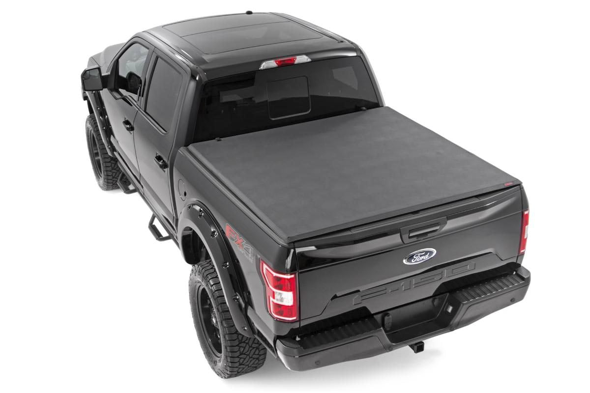 Soft Tri-Fold Bed Cover 5 Foot 7 Inch Bed Ford F-150 (21-26)/F-150 Lightning (22-26) Rough Country