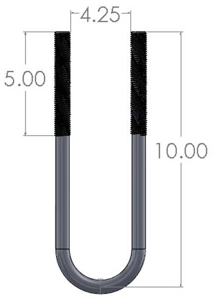 U Bolt, 5/8 X 4 1/4 X 10
