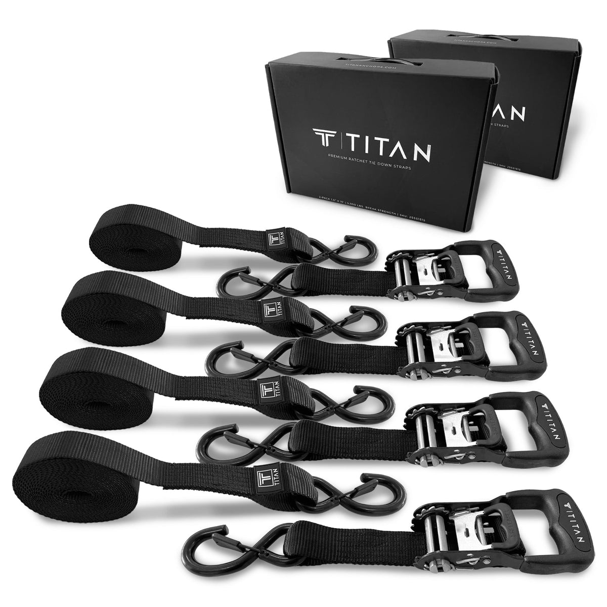 4-Pack Heavy-Duty 1.5-in x 15-ft Ratchet Tie Down Straps with S-Hooks