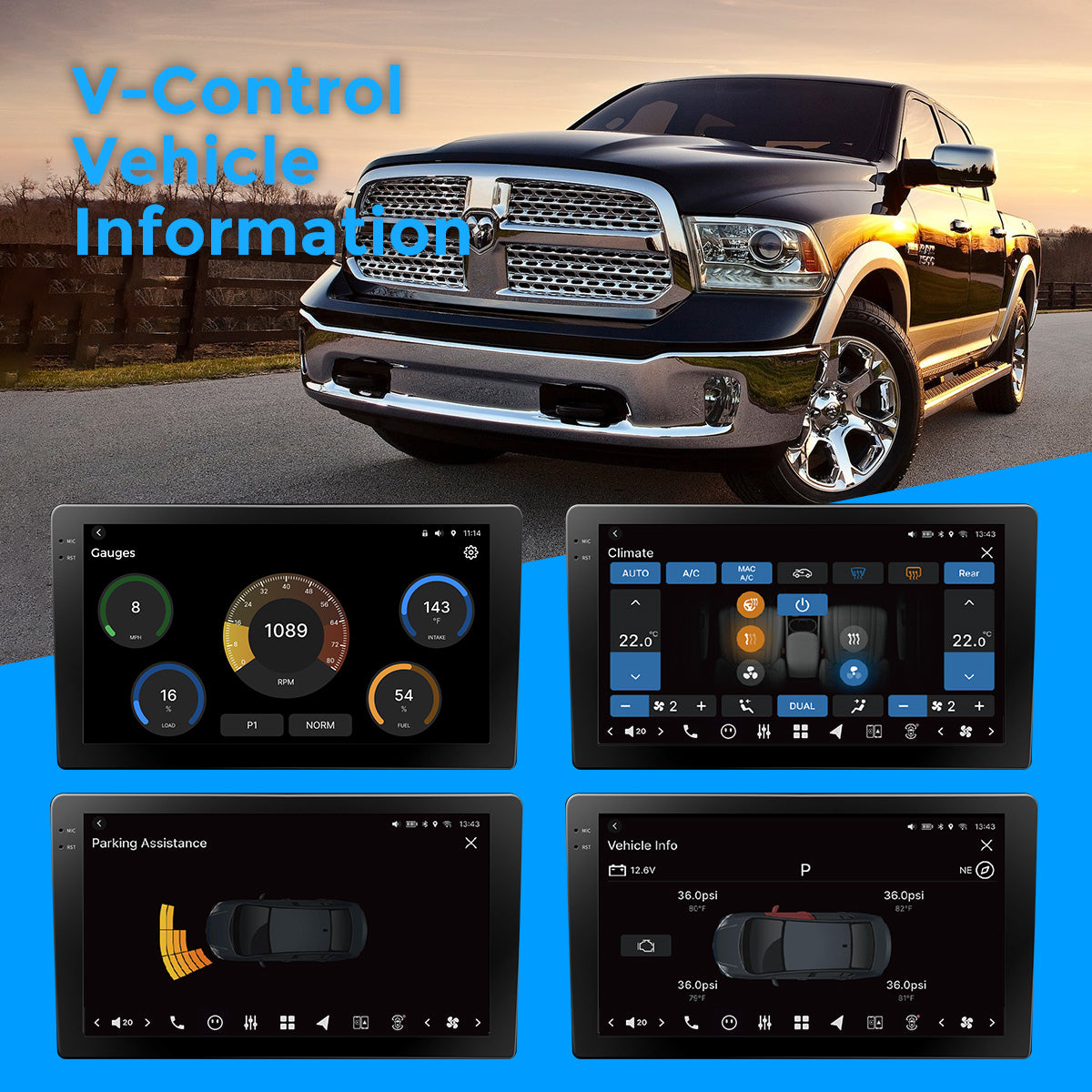 VISION 9” Custom-Fit Car Stereo for Dodge Ram Manual AC 2013-2018