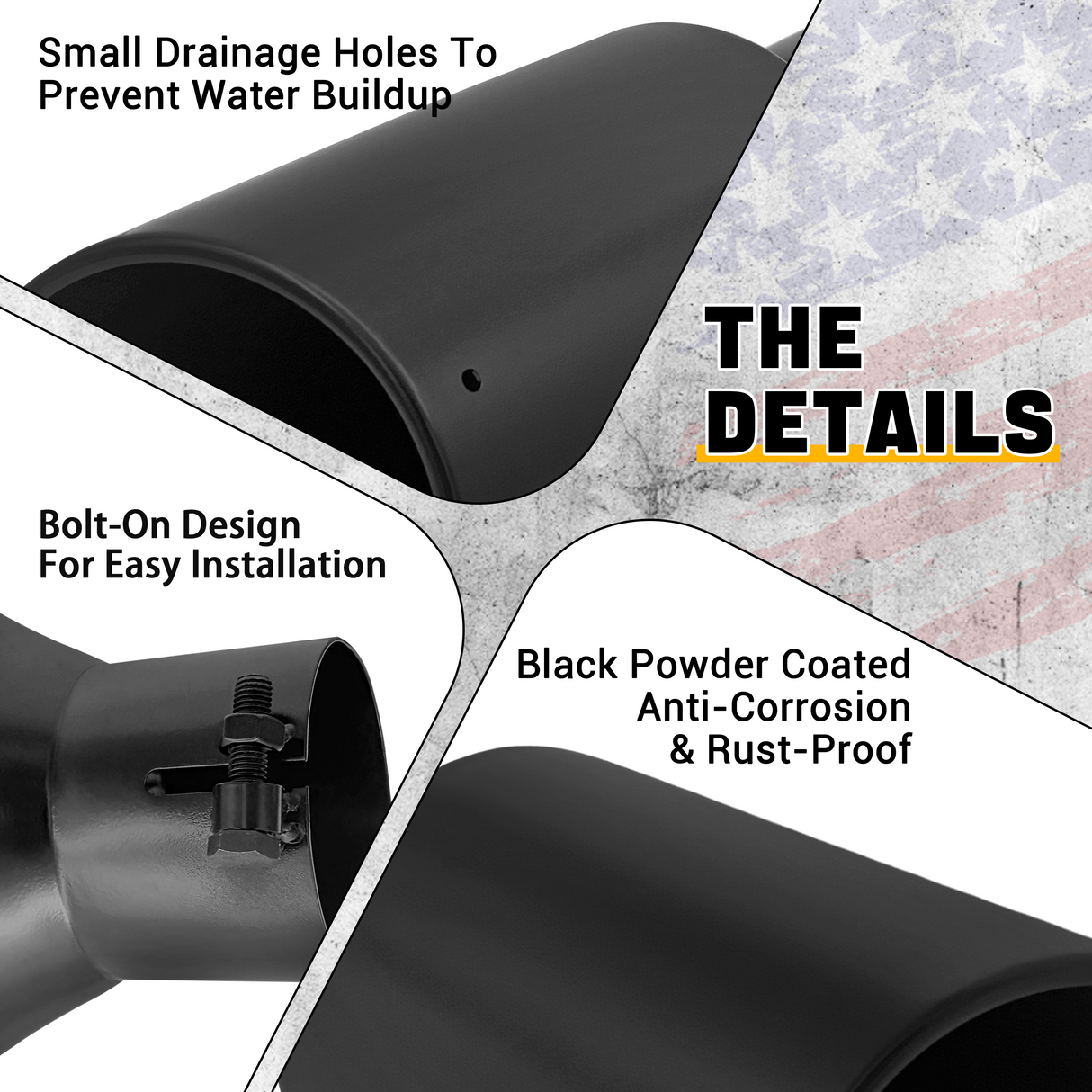 Trucktok 3" Inlet 5" Outlet 12" Overall Length Bolt On Exhaust Tailpipe Tip Black TruckTok