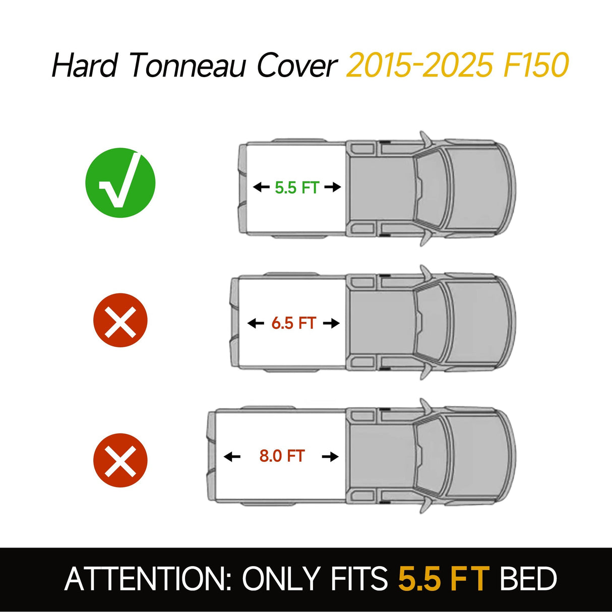 Trucktok 2015-2025 Ford F150 5.5FT Hard Tri-Fold Tonneau Cover Truck Bed Pickup TruckTok