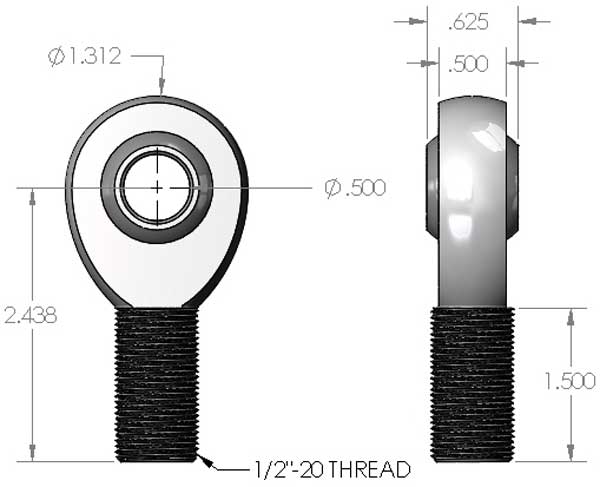 Heat Treated Chromoly 1/2-20 x 1/2 Left Hand Thread Heim Joint
