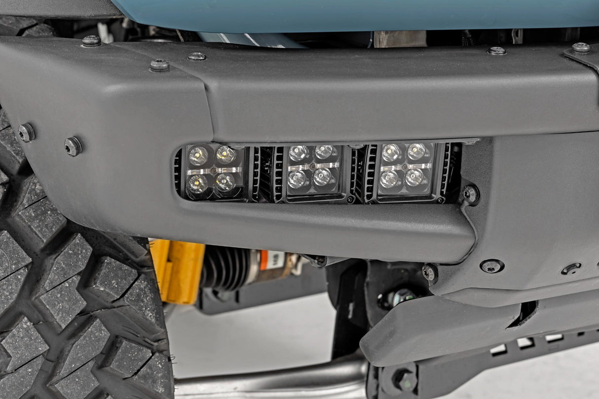 LED Light Kit Fog Mount Triple 2 Inch Black Pair Amber DRL Ford Bronco (21-25) Rough Country