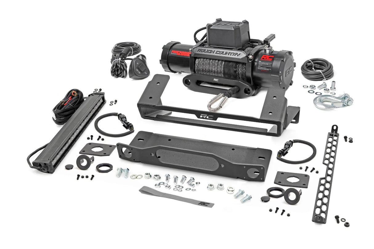 High Winch Mount All Models 12000S 20 Inch Black Single Row LED White DRL Ford Bronco (21-25) Rough Country