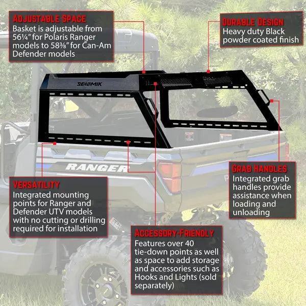 Seizmik Half Height Bed Rack - Polaris Ranger and Can-Am Defender Models High Lifter