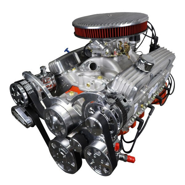 GM Small Block Compatible 383 c.i. Low Profile Engine - 436 Horsepower - Deluxe Dressed - Polished Pulley Kit - Carbureted