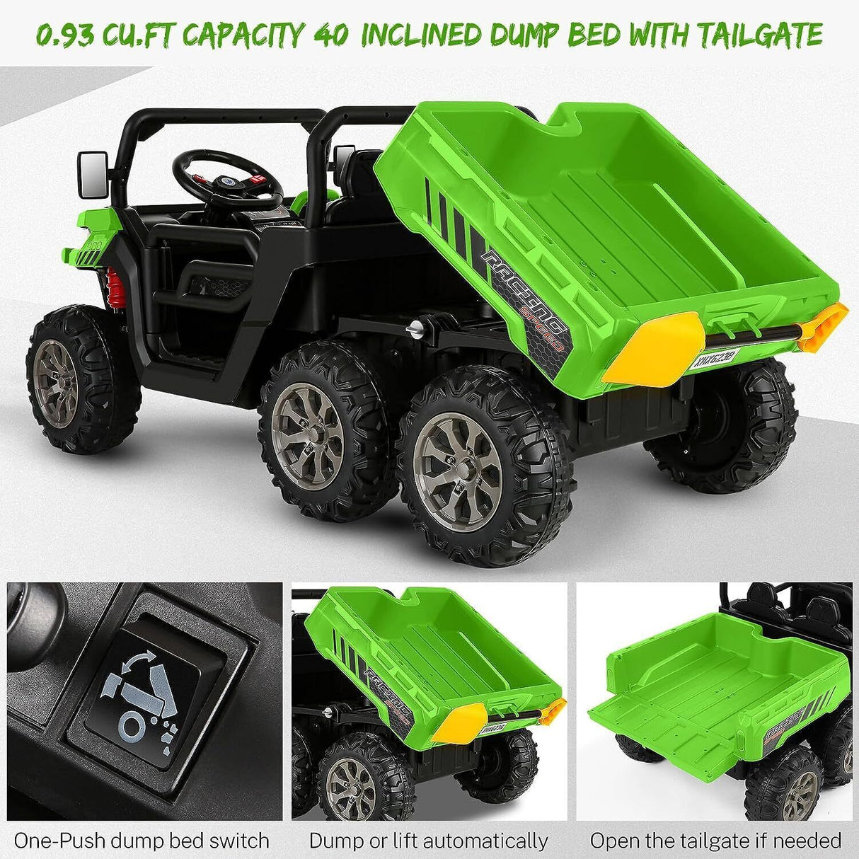 6-Wheel 2-Seat Dump Truck Ride-On Toy with 24V Battery Power for Kids