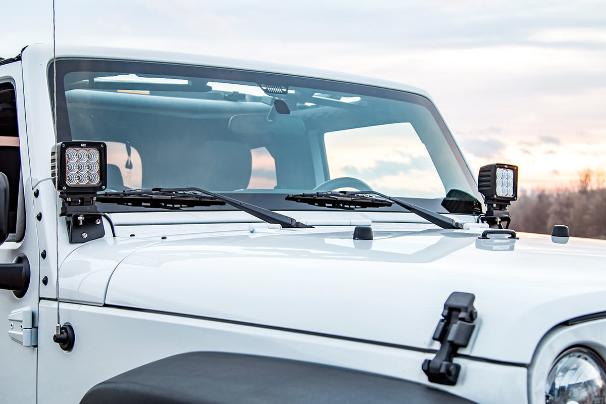 Light Mounts Lower Windshield Jeep Wrangler JK/Wrangler Unlimited (07-18) Rough Country