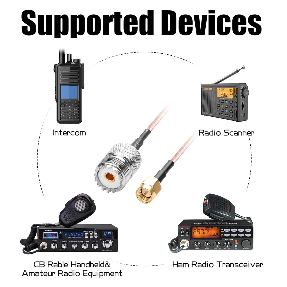 HT Electronics Handheld Antenna Cable SMA Male to UHF SO-239 Female Connectors 6'' TekShack