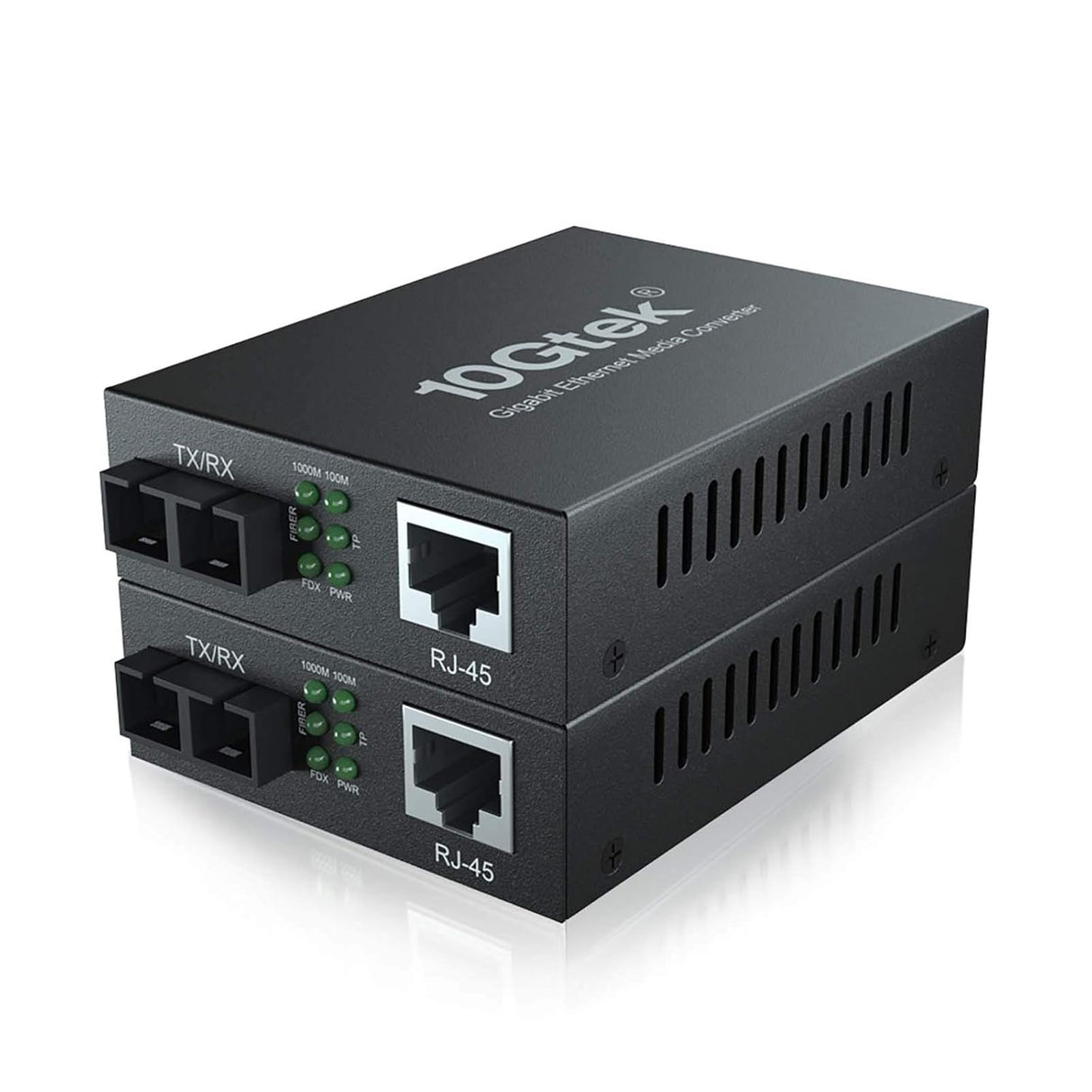 10Gtek Gigabit SingleMode Fiber to Ethernet Media Converter, Dual SC Fiber, 1000Base-LX to 10/100/1000Base-Tx, UL Certified, 20km (2 Pack) 10Gtek