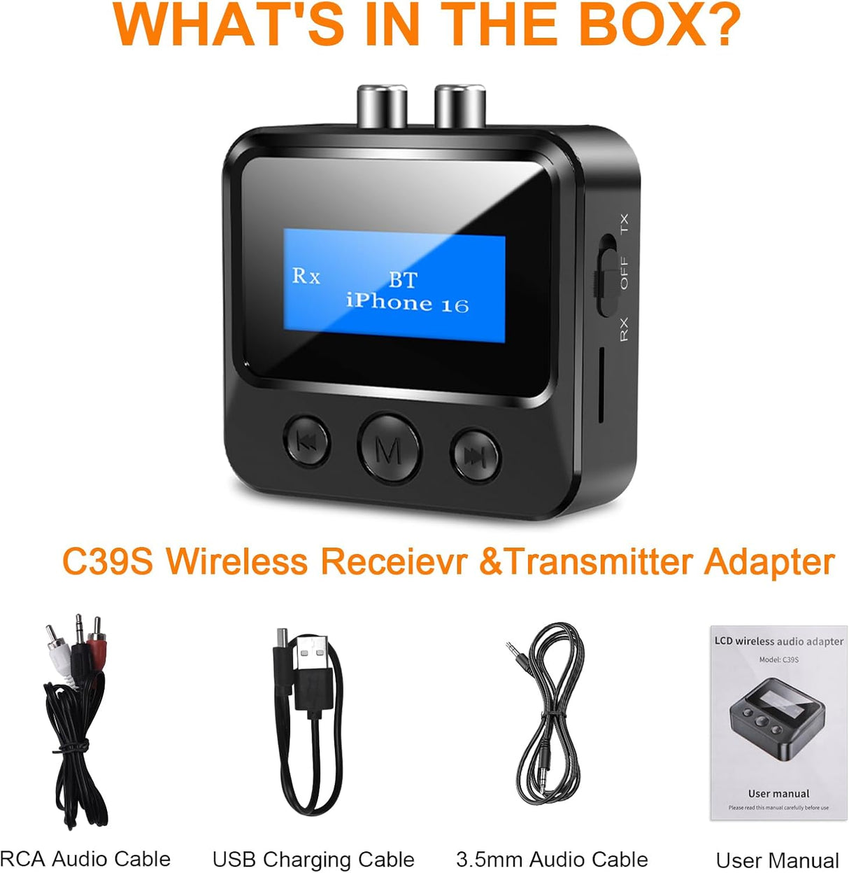 Bluetooth Transmitter Receiver – RCA, AUX, LCD, 33ft Range TekShack