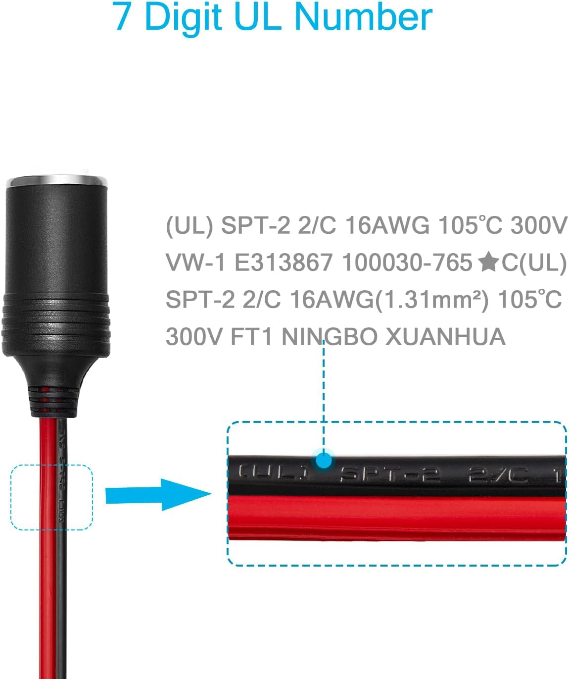 12V/24V Battery Lighter Socket Cable TekShack