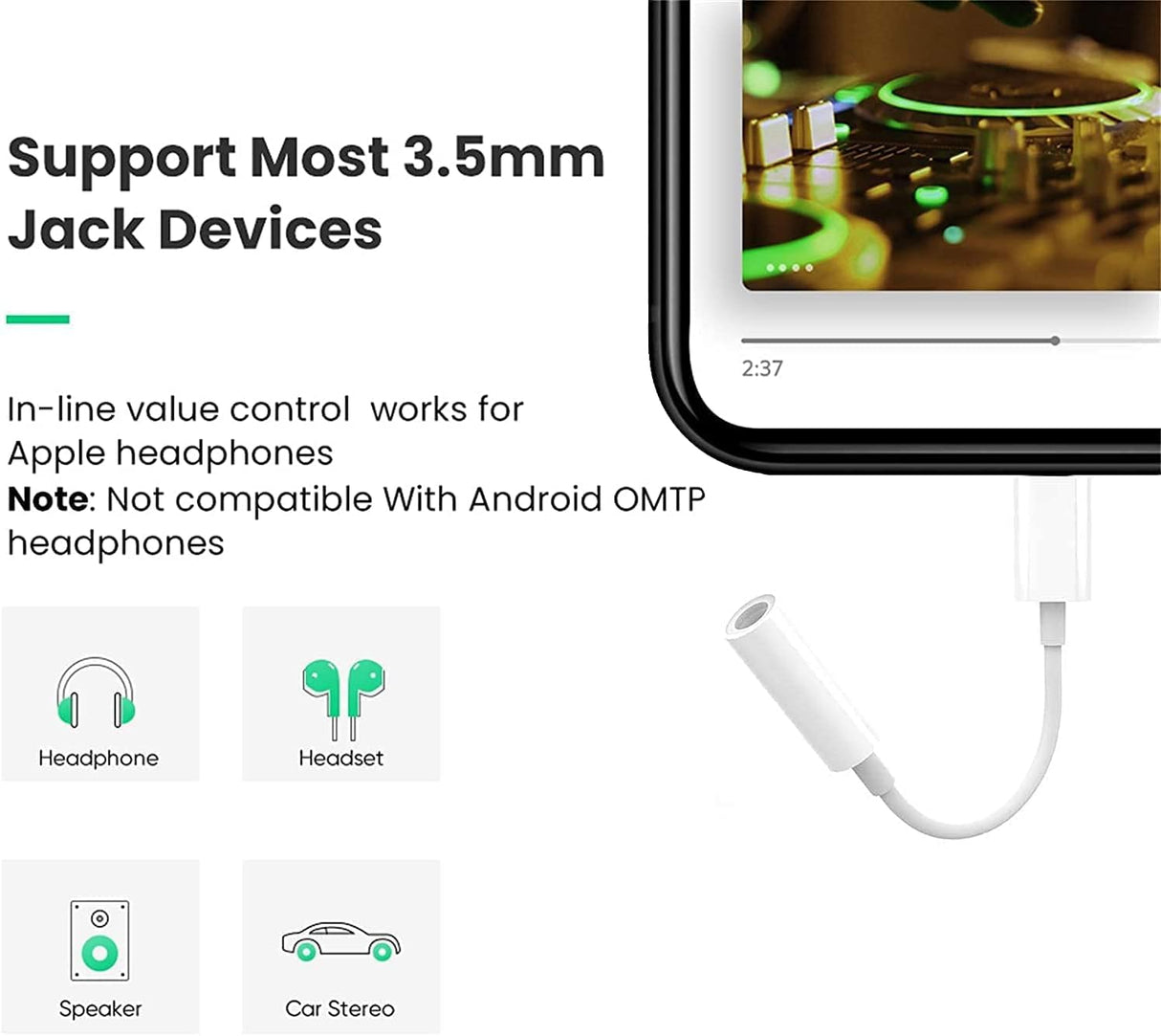 Apple MFI Certified Lightning to 3.5 mm Headphone Jack Adapter for iPhone TekShack