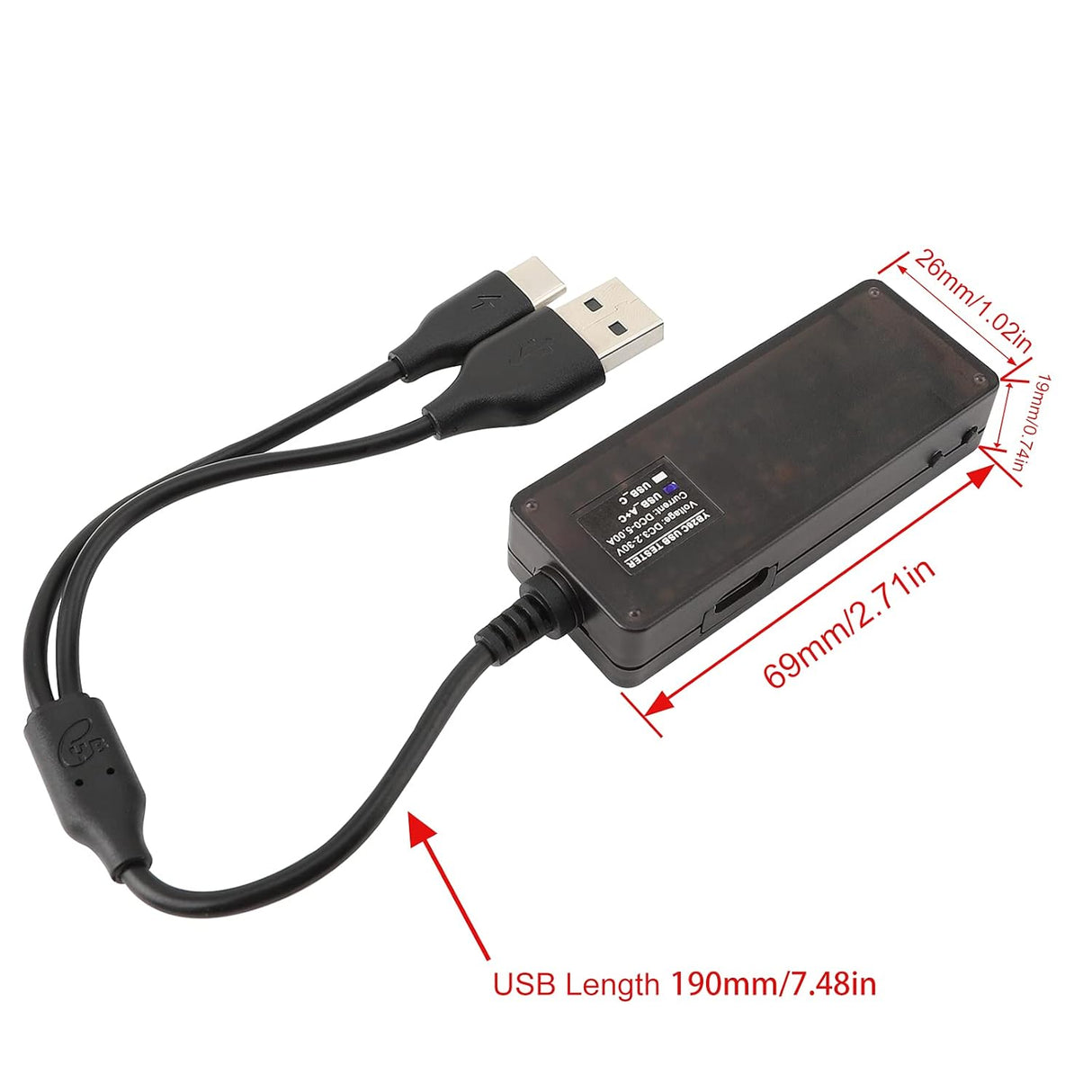 USB-A/C Multimeter Tester – 7-Mode LED Display PD QC 3.0 TekShack