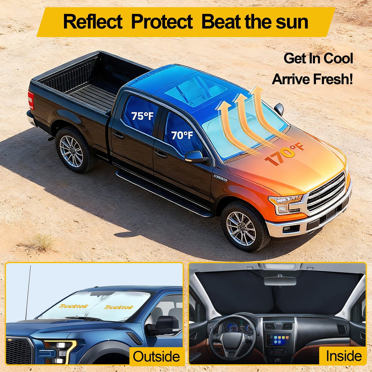 Trucktok Specially Customized Universal Windshield Sunshade Summer Interior Cooler Auto Sun Protector TruckTok